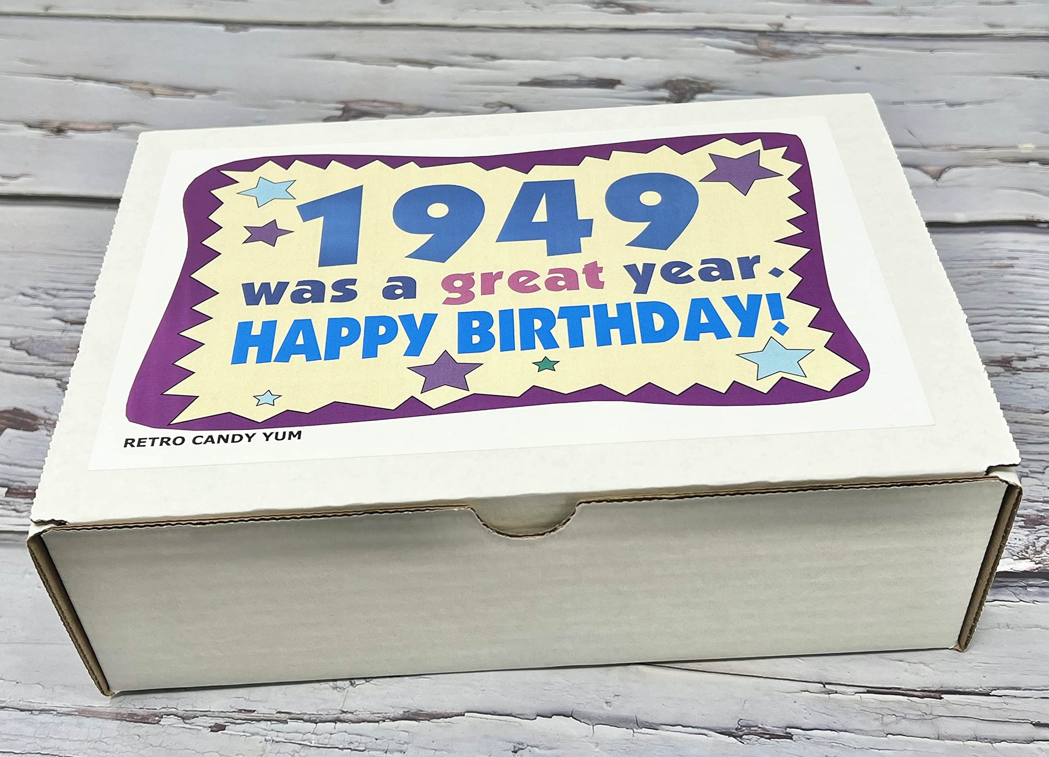 RETRO CANDY YUM ~ 1949 77th Birthday Gift Box of Nostalgic Candy Assortment from Childhood for 77 Year Old Men and Women Born 1949 Jr