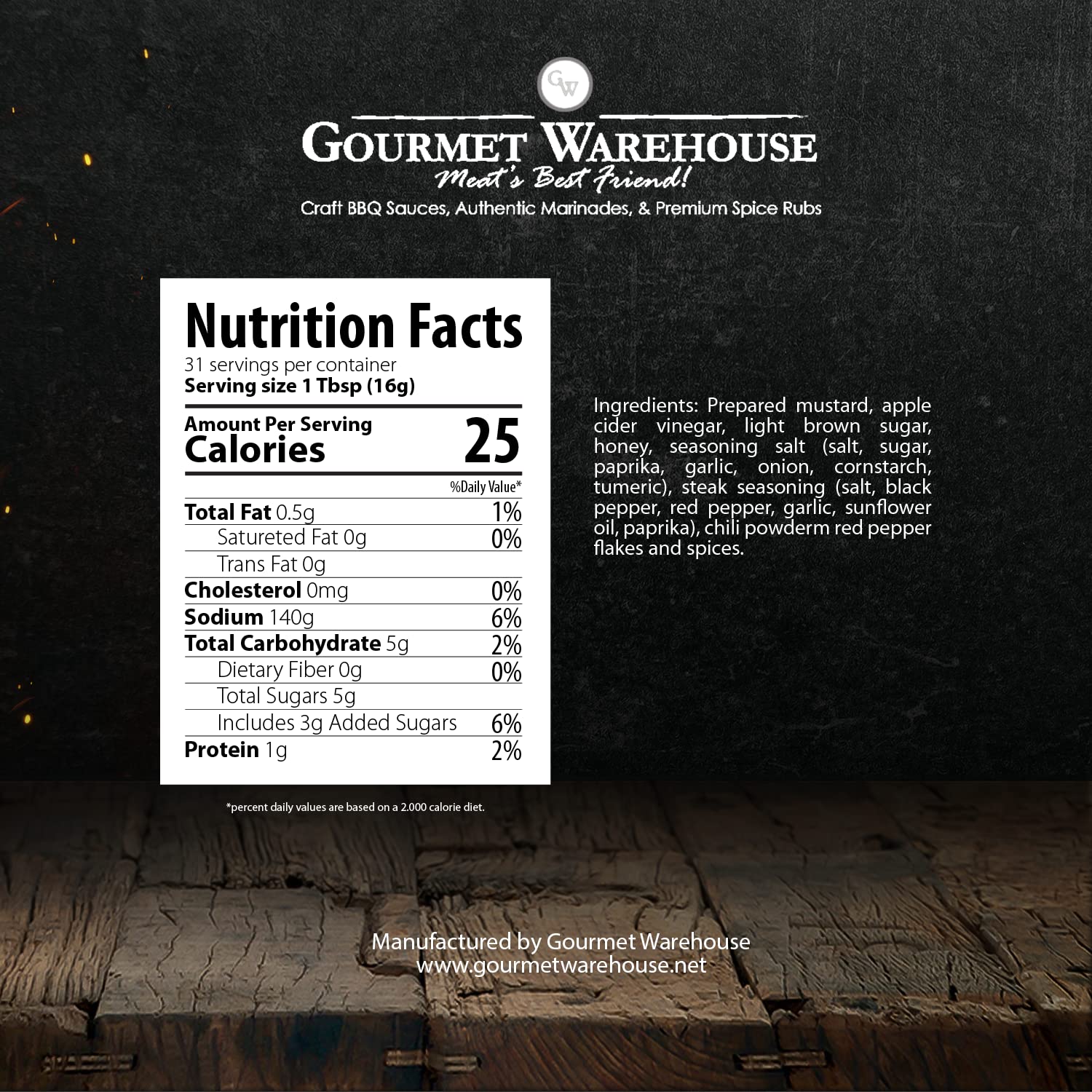 Gourmet Warehouse Golden Carolina BBQ Sauce, Premium Barbecue Sauces Handcrafted In Small Batches Gluten-Free, HFCS-Free, Delicious Sauce 16 Ounces