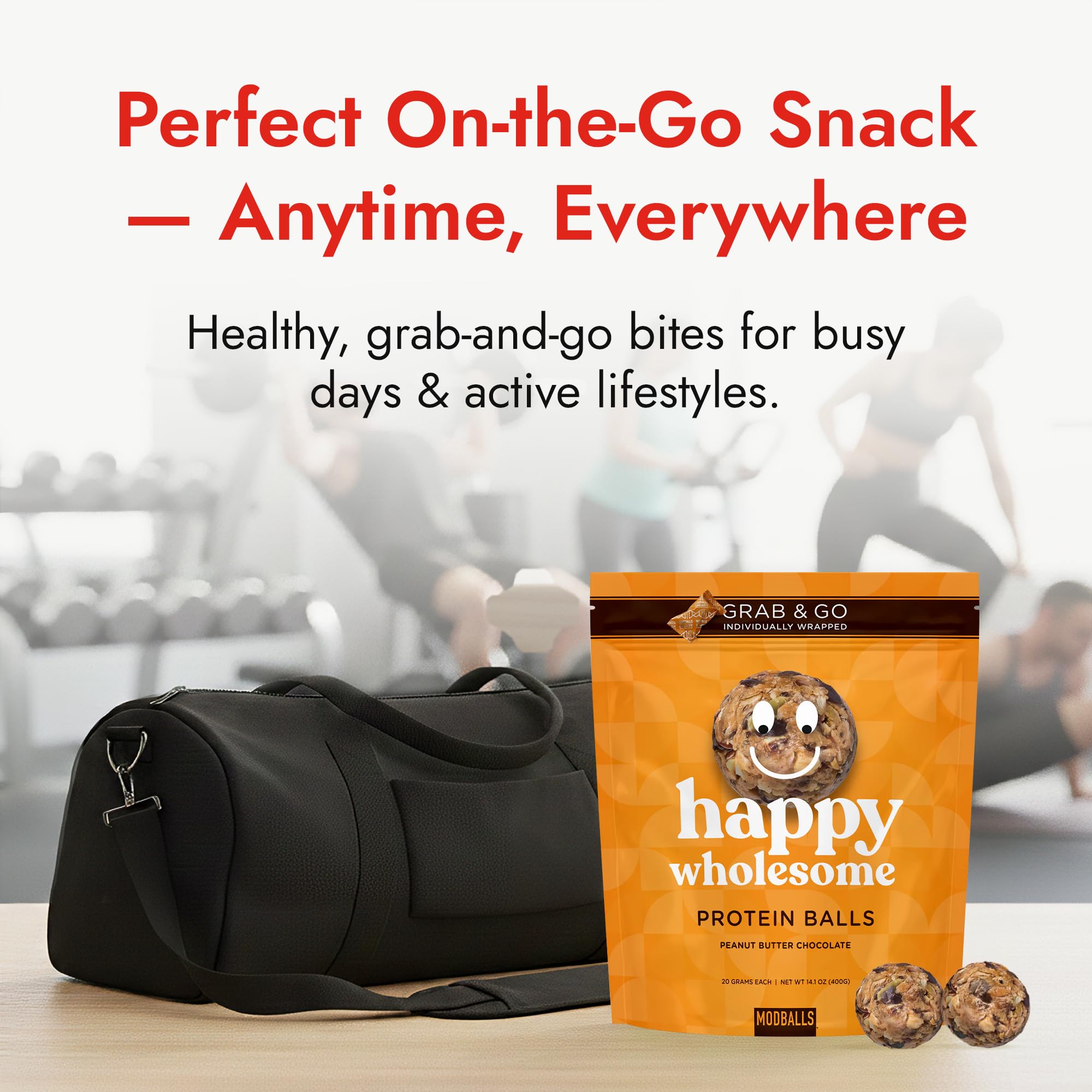Happy Wholesome Protein Balls 20 Count (Peanut Butter Chocolate) Protein Snack, 8 g High-Protein. Individually Wrapped Protein Ball. Healthy Snack
