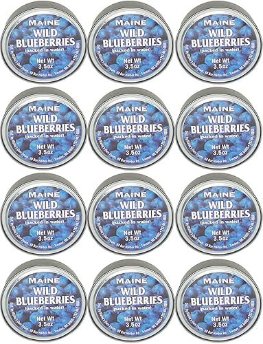 Authentic Wild Maine Blueberries Packed in Water. 3.5-ounce can - Great for Baking in Muffins and Pancakes (12 Pack)