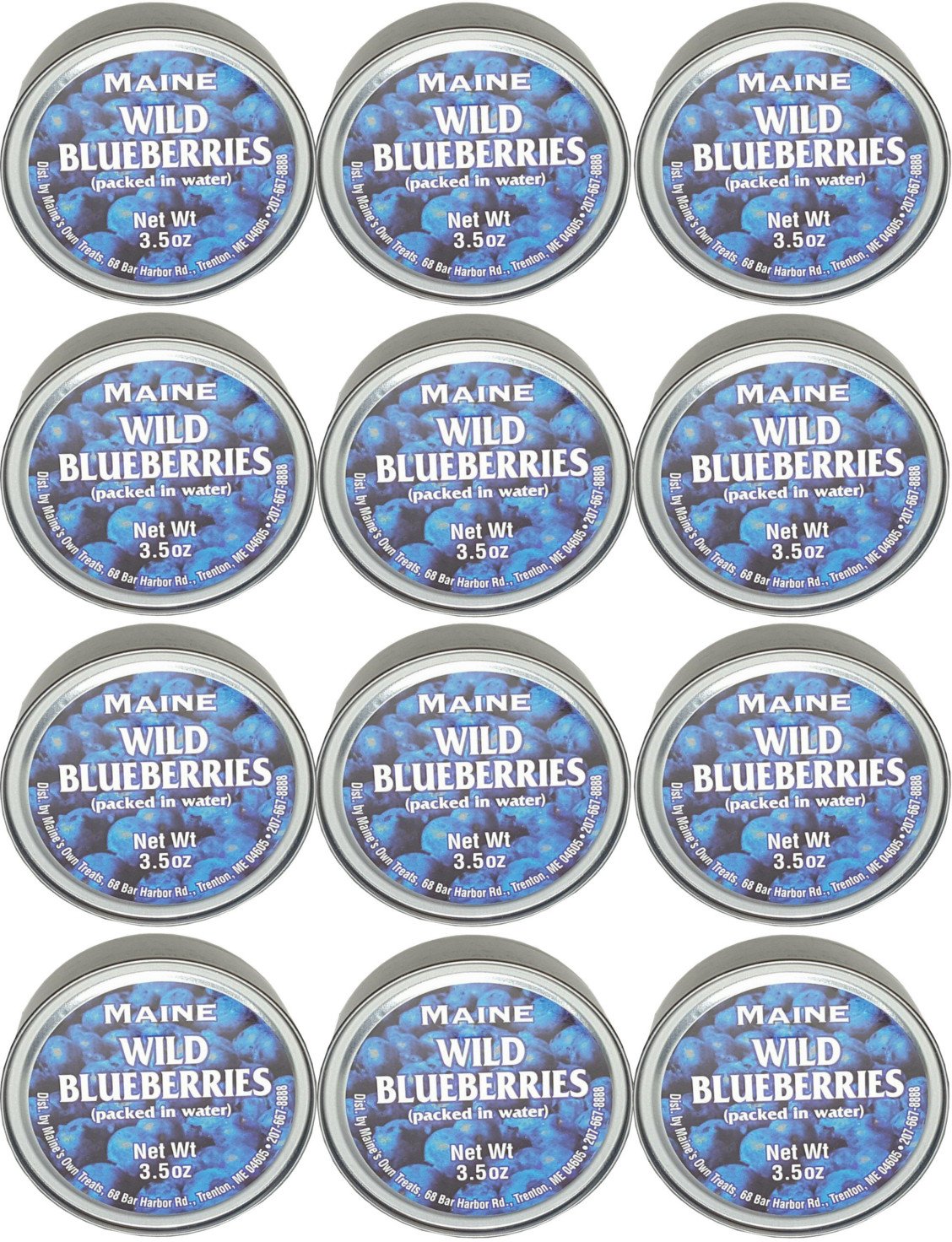 Authentic Wild Maine Blueberries Packed in Water. 3.5-ounce can - Great for Baking in Muffins and Pancakes (12 Pack)