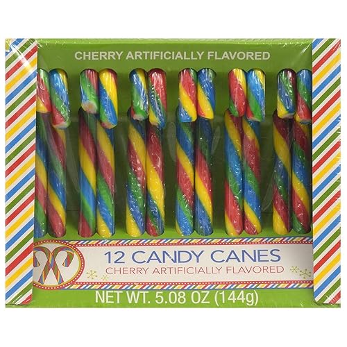 Greenbrier (1) Box Candy Canes - Cherry Flavored with Multi-Colored Stripes - 12 Individually Wrapped Holiday Candy Pieces per Box - Holiday