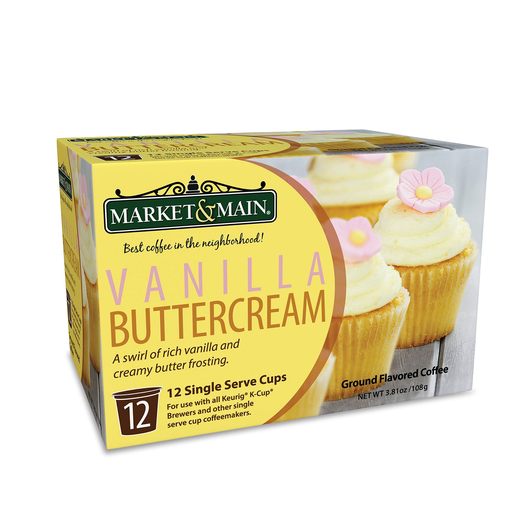 Market & Main OneCup, Vanilla Buttercream, Compatible with Keurig K-cup Brewers, 12 Count