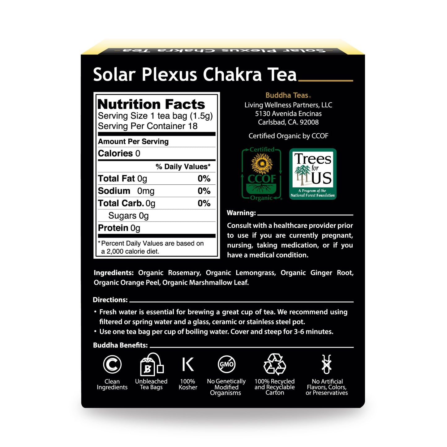 Buddha Teas - Solar Plexus Chakra Tea - Organic Herbal Tea - For Personal Power - With Rosemary, Ginger, Orange Peel & Citrine Essence - 100% Kosher