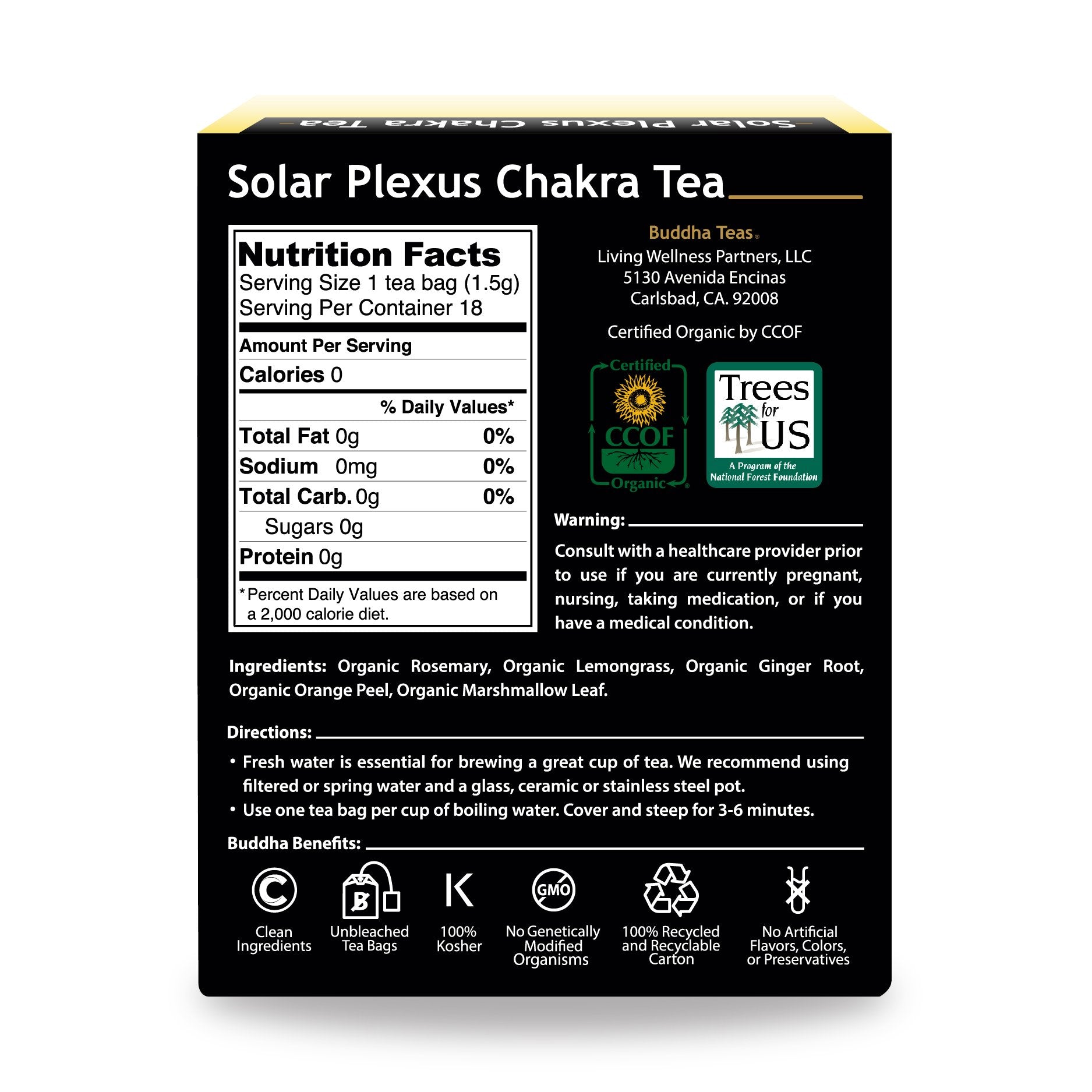 Buddha Teas - Solar Plexus Chakra Tea - Organic Herbal Tea - For Personal Power - With Rosemary, Ginger, Orange Peel & Citrine Essence - 100% Kosher