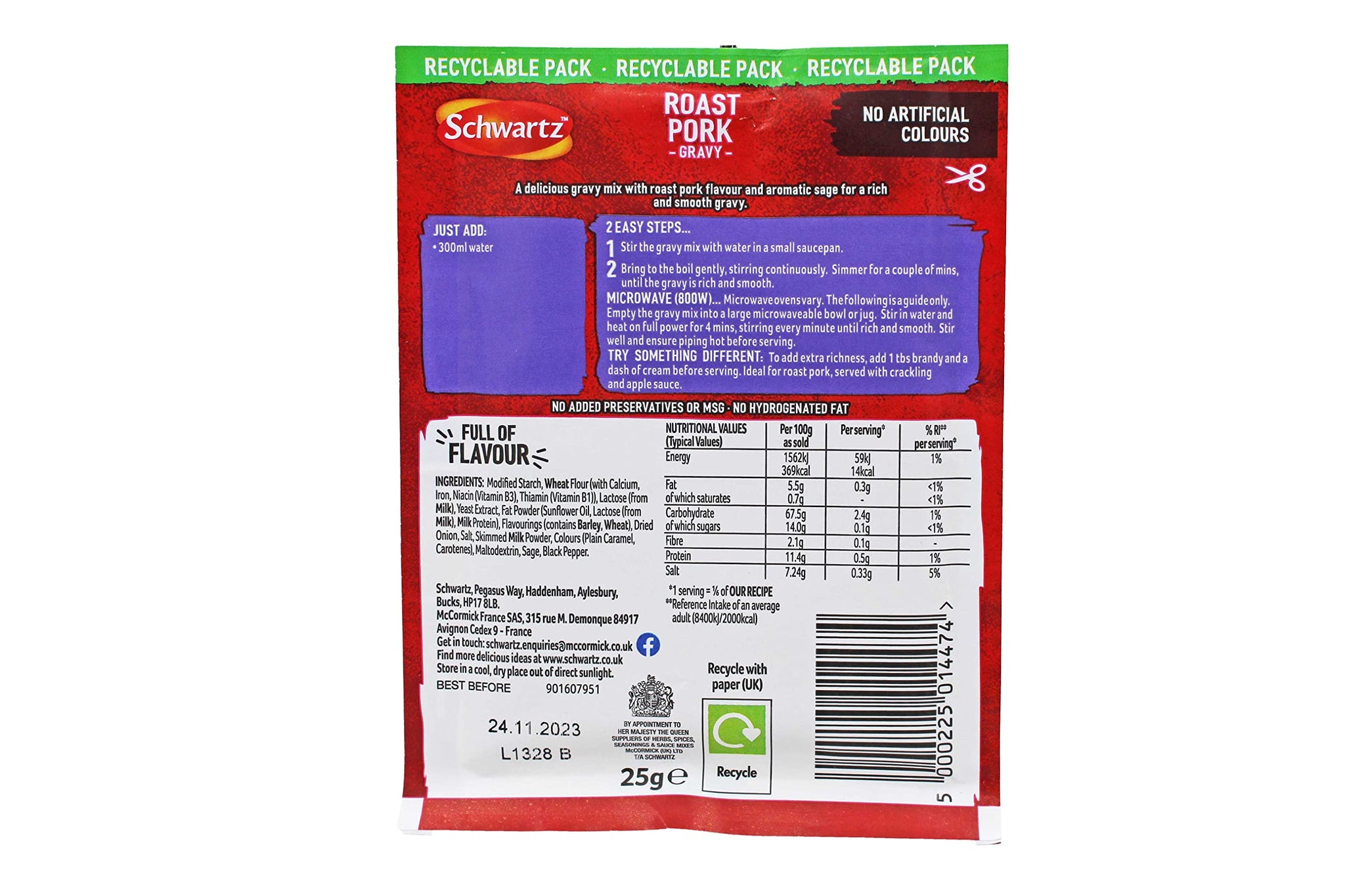 Schwartz Pork & Sage Gravy Sachet 25g - Pack of 6