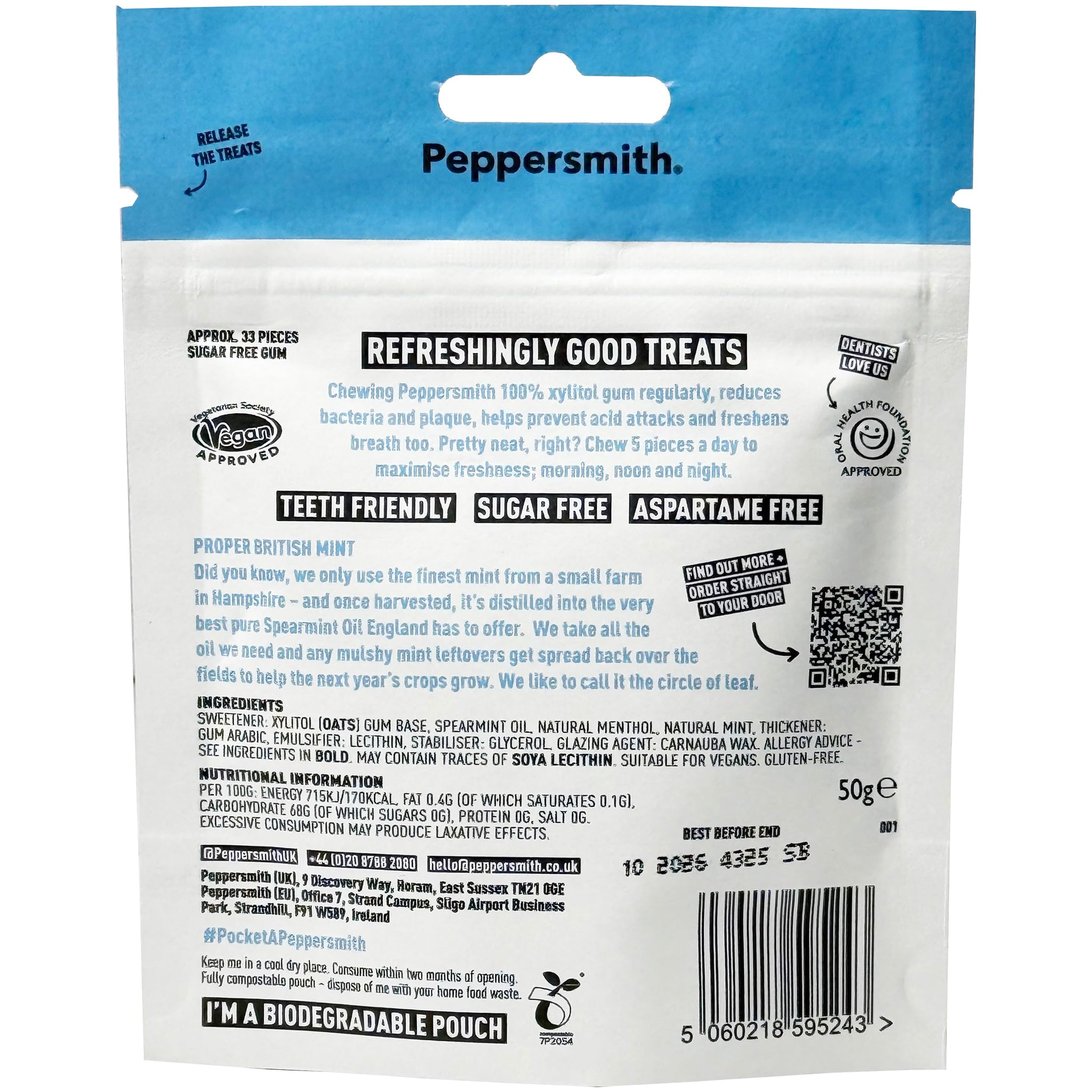Peppersmith Mighty Box Spearmint Gums 50g (33 Pieces) Pack of 3
