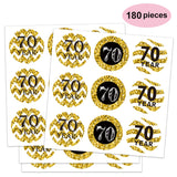 180 Count 70th Birthday Party Favor Labels, Chocolate Drops Stickers for Anniversary, Black and Gold Decorations