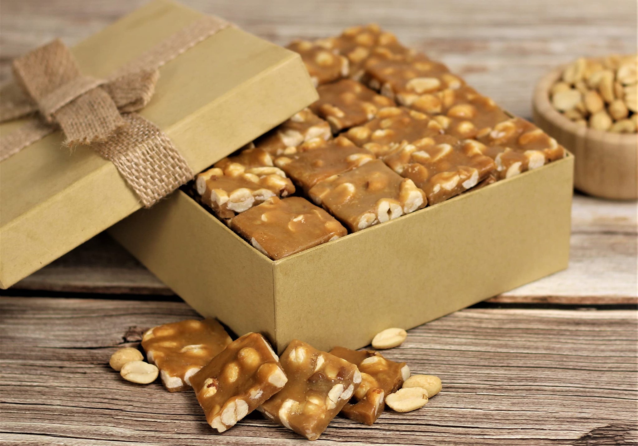 Gourmet Peanut Brittle Gift Box - by Its Delish | Handmade Old-Fashioned Style | Beautiful & Delicious Square Cut Pieces 16 Oz Peanuts Brittle |