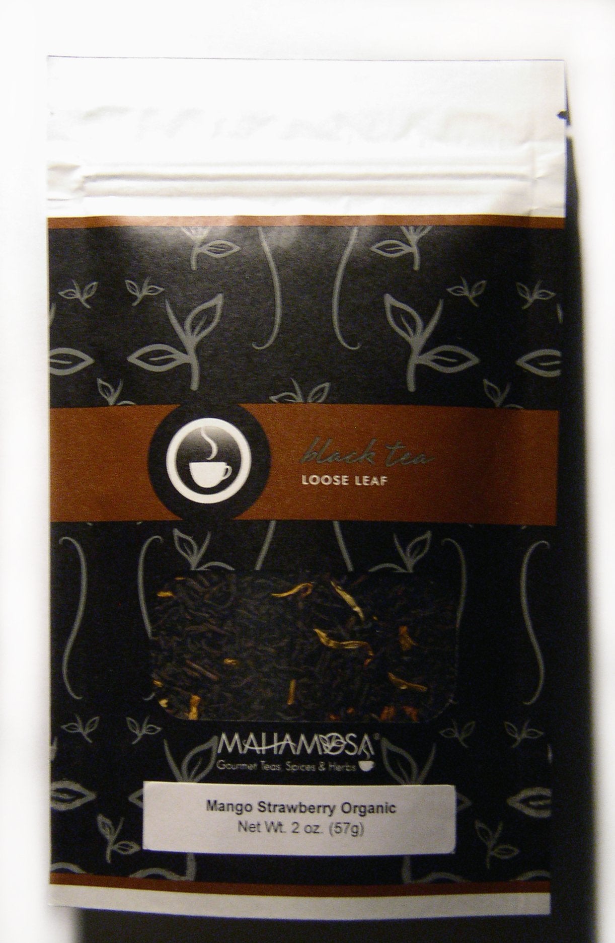 Mahamosa Mango Strawberry Organic Loose Black Tea 2 oz, Loose Leaf Black Tea Blend (with strawberry slices, mango cubes, marigold blossoms)
