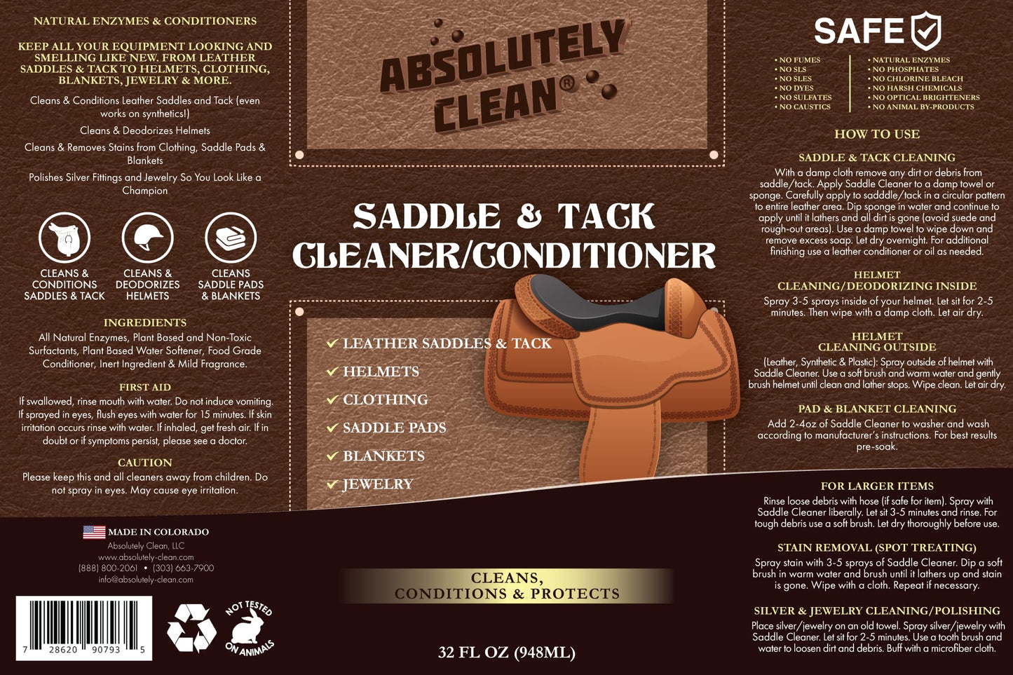 Absolutely Clean Amazing Saddle Soap Spray for Leather Cleaning & Tack Cleaner and Conditioner
