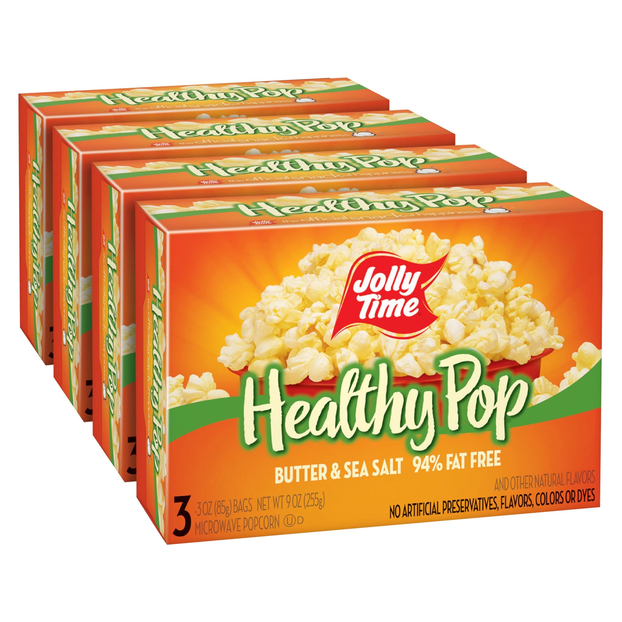 Jolly Time Healthy Pop Buttery Microwave Popcorn, Low Fat Gluten Free Non-GMO, 3oz Sharing Bag, 3 Bags Per Carton (Healthy Pop - Butter & Sea Salt, 3