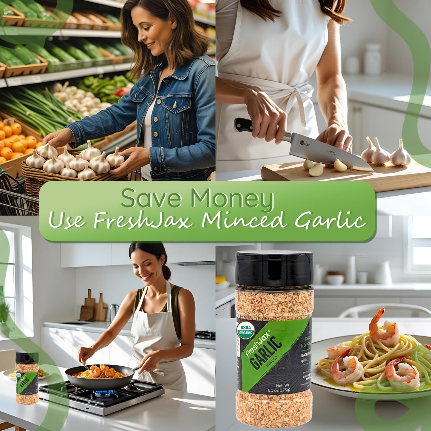 FreshJax Organic Minced Garlic | 6.1 oz Dried Garlic Seasoning | Certified Organic, Non-GMO, Gluten-Free, Vegan, Keto, Paleo | No Preservatives |