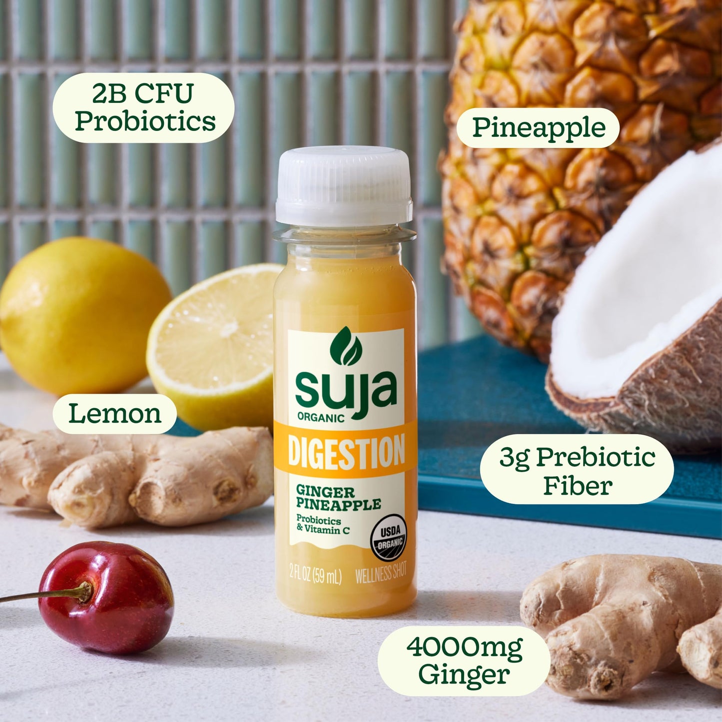 Suja Organic Digestion Shot with Ginger, Apple Cider Vinegar and Ginseng, Immunity Support, Functional Shot, Cold-Pressed Juice with Live Probiotics
