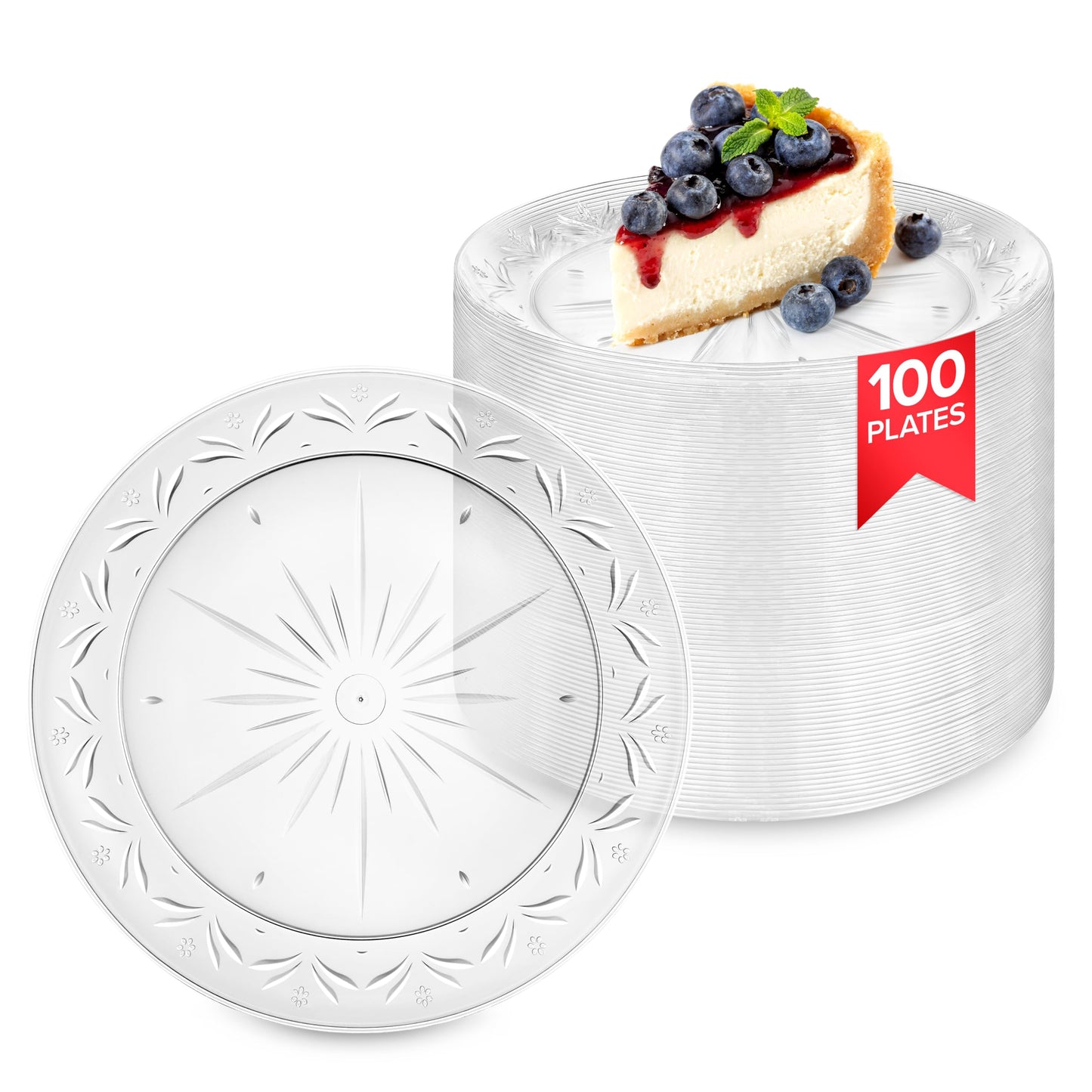 Stock Your Home 100 Count Premium Clear Plastic Plates 7" Inch Small Appetizer, Dessert, and Party Plates, Heavy Duty Hard Plastic Disposable Wedding