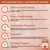 SPICY ORGANIC Annatto Powder 8 oz. - Certified USDA Organic - Ground Achiote Seed Spice for Seasoning and Cooking