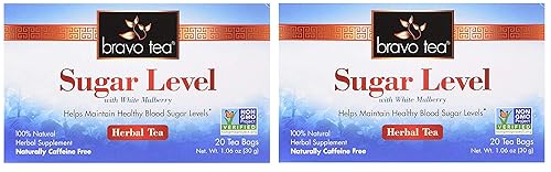 Bravo Tea, Sugar Level (Blood Sugar) Herbal Tea, Caffeine Free, 20 Tea Bags (Two Pack)