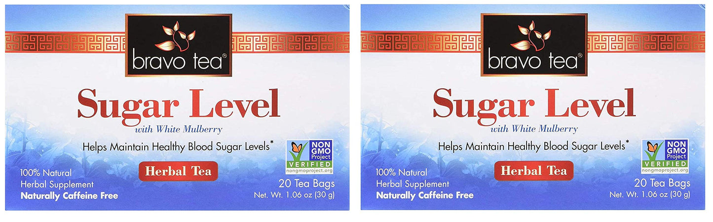 Bravo Tea, Sugar Level (Blood Sugar) Herbal Tea, Caffeine Free, 20 Tea Bags (Two Pack)