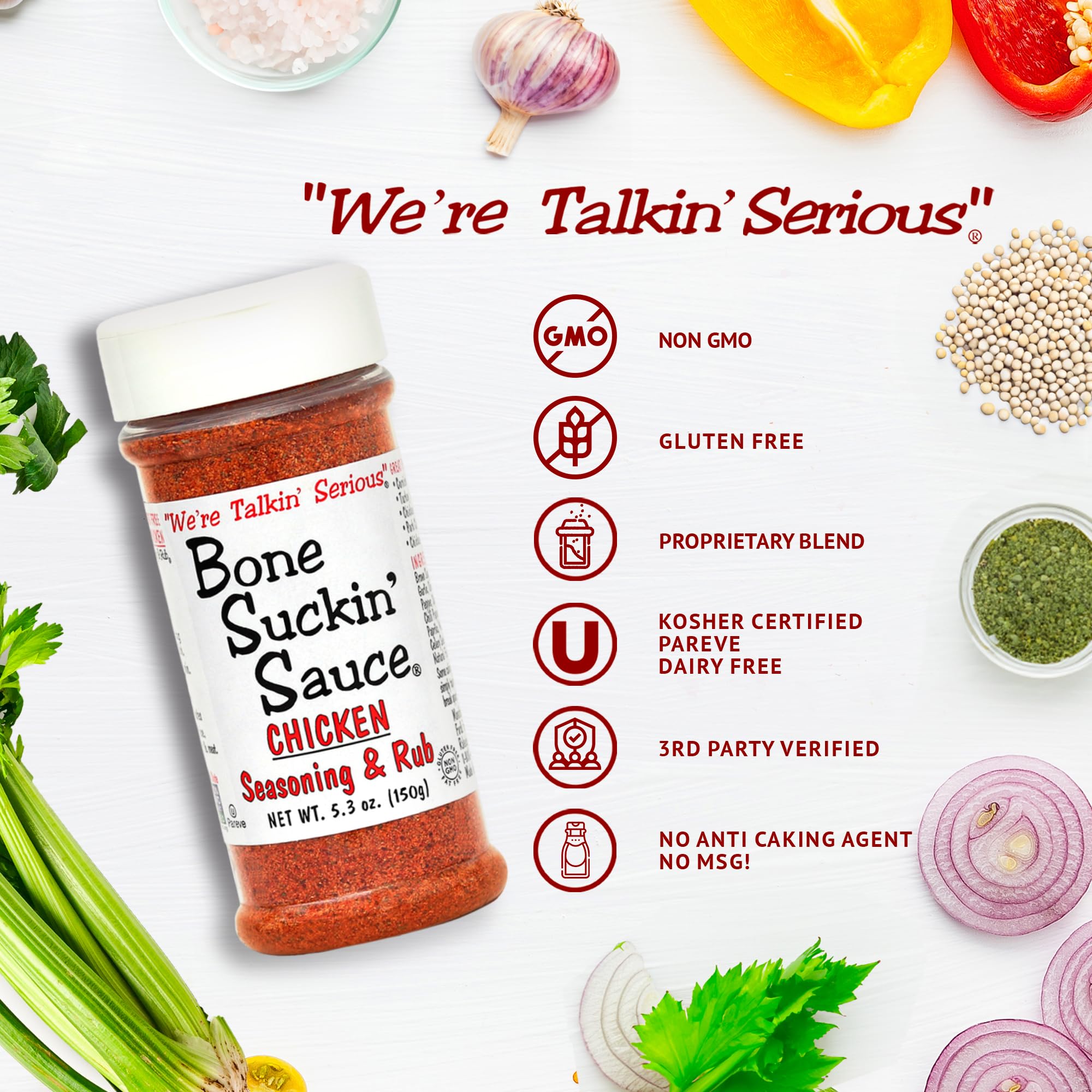 Bone Suckin' Sauce Chicken Seasoning & Rub with Garlic & Sage, Perfect for Chicken, Turkey, Other Poultry, Fish - Brown Sugar, Garlic, Onion, Spices