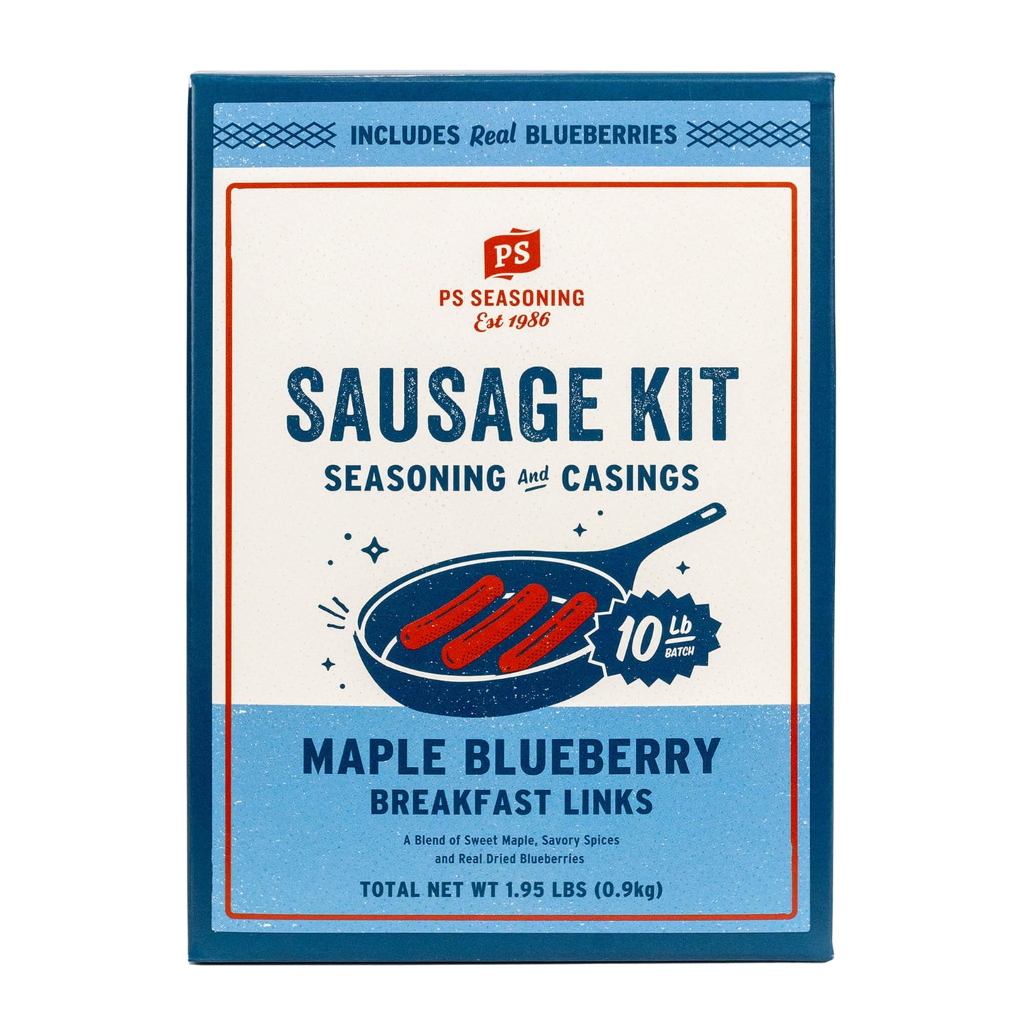 PS Seasoning Maple Blueberry Breakfast Brat Sausage Making Kit for Homemade Links, Complete Seasoning Mix with Real Blueberries and Natural Casings
