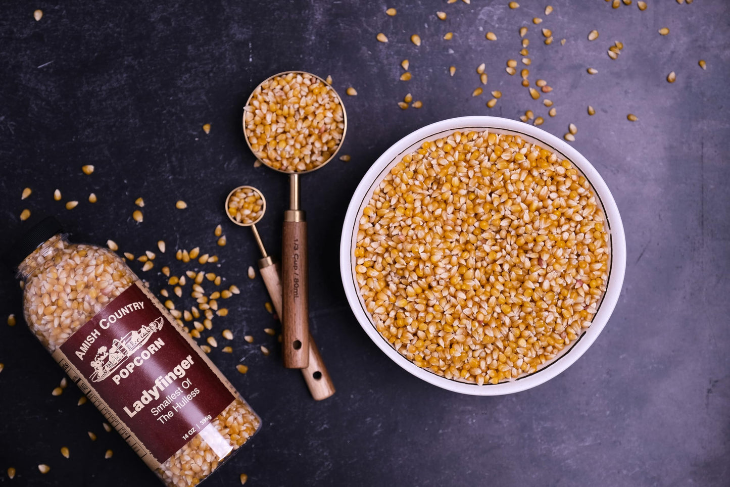 Amish Country Popcorn | 2-14 oz Bottles | Ladyfinger Popcorn Kernels | Old Fashioned, Non-GMO and Gluten Free (2-14 oz Bottles)