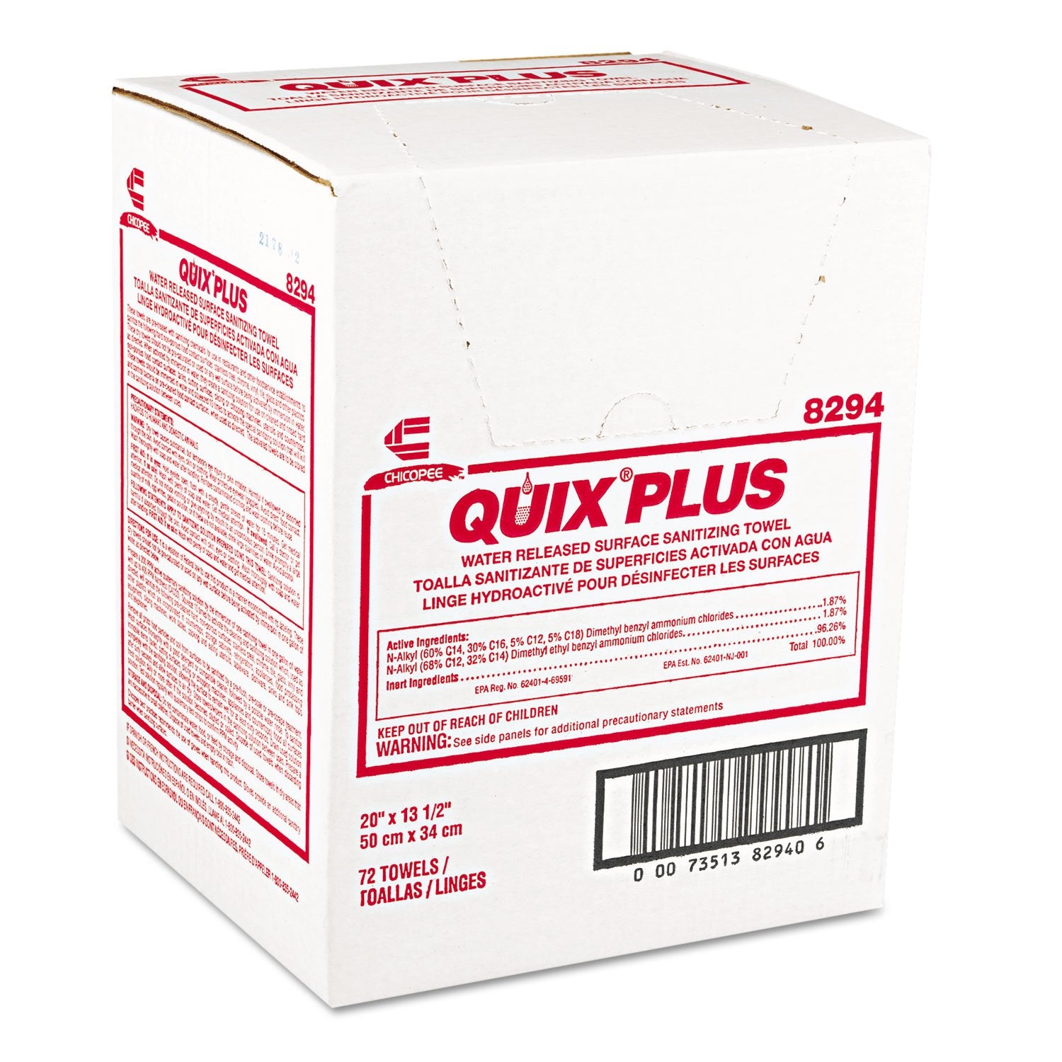 Chix 8294 Quix Plus Disinfecting Towels 13 1/2 x 20 Pink 72/Carton