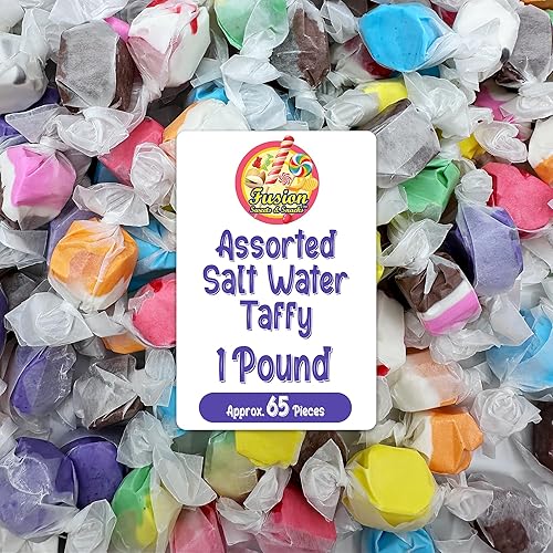 Salt Water Taffy Asorted Mix, Individually Wrapped - 1 Pound Bag - Saltwater Taffy Bulk Candy Individually Wrapped - Old Fashioned Retro Candy - Soft