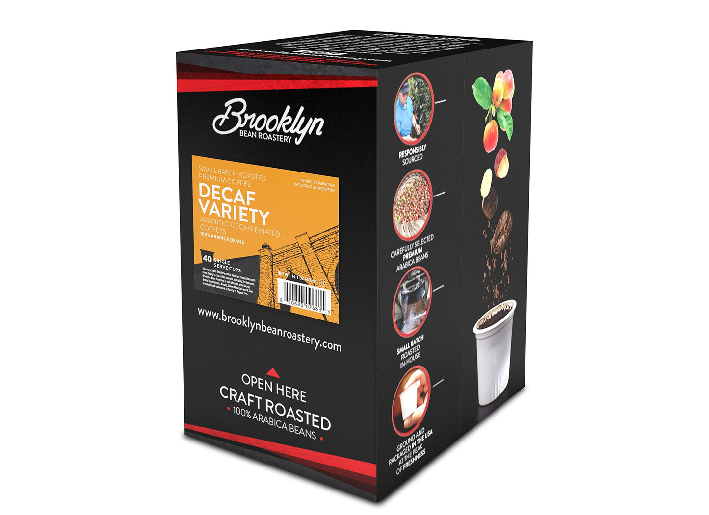 Brooklyn Beans Coffee Pods, Assorted Decaf Variety Pack - Compatible with Keurig K Cup Brewers Including 2.0 Coffee Makers, 40 Count, Perfect