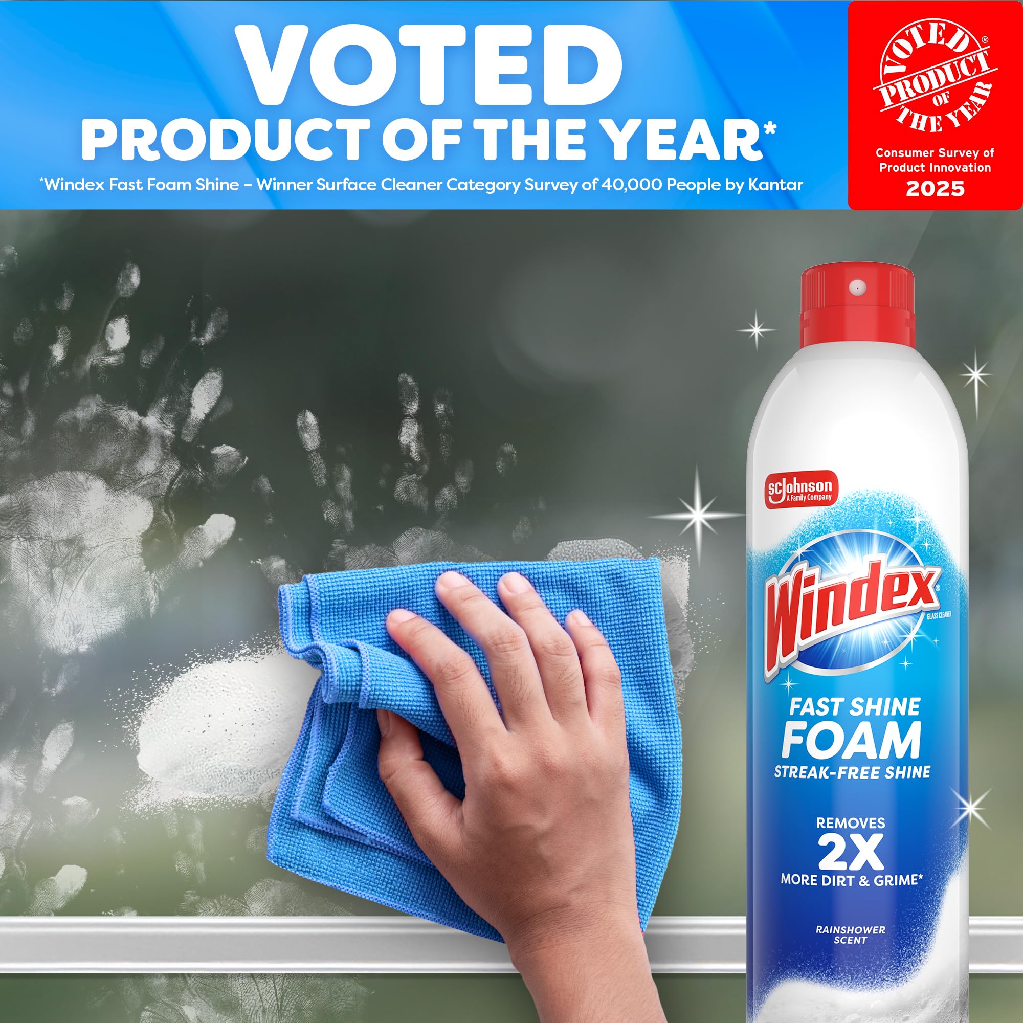 Windex Fast Shine Foam Glass Cleaner Supplies, No-Drip Window & Mirror Aerosol Spray, Streak-Free, Removes Fingerprints, Dust, Dirt & Smoke Film