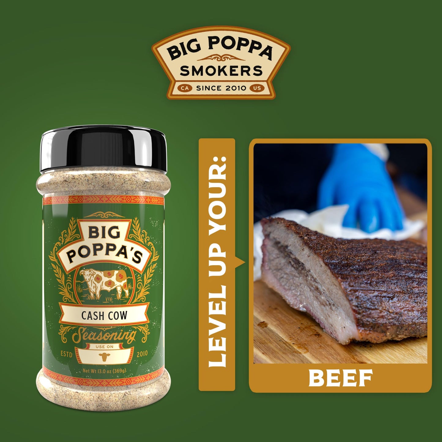 Big Poppa’s Cash Cow Beef Rub - Championship BBQ Seasoning for Brisket, Burgers & Ribeye - Balanced Beefy Flavor with Smoked Sea Salt & Natural Beef