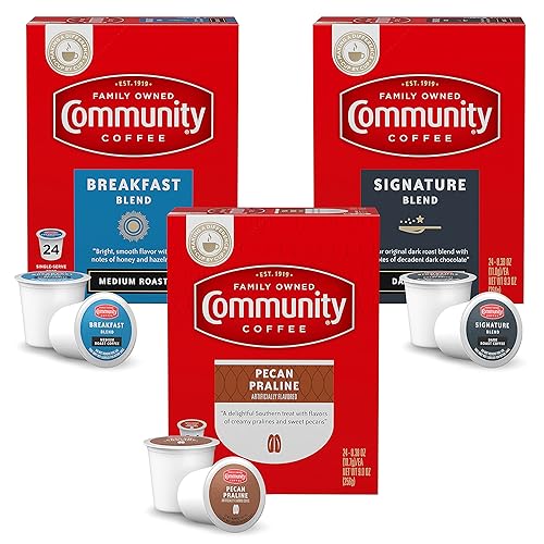 Community Coffee Variety Pack 72 Count Coffee Pods, Medium, Dark Roast and Flavored, Compatible with Keurig 2.0 K-Cup Brewers, 24 Count (Pack of 3
