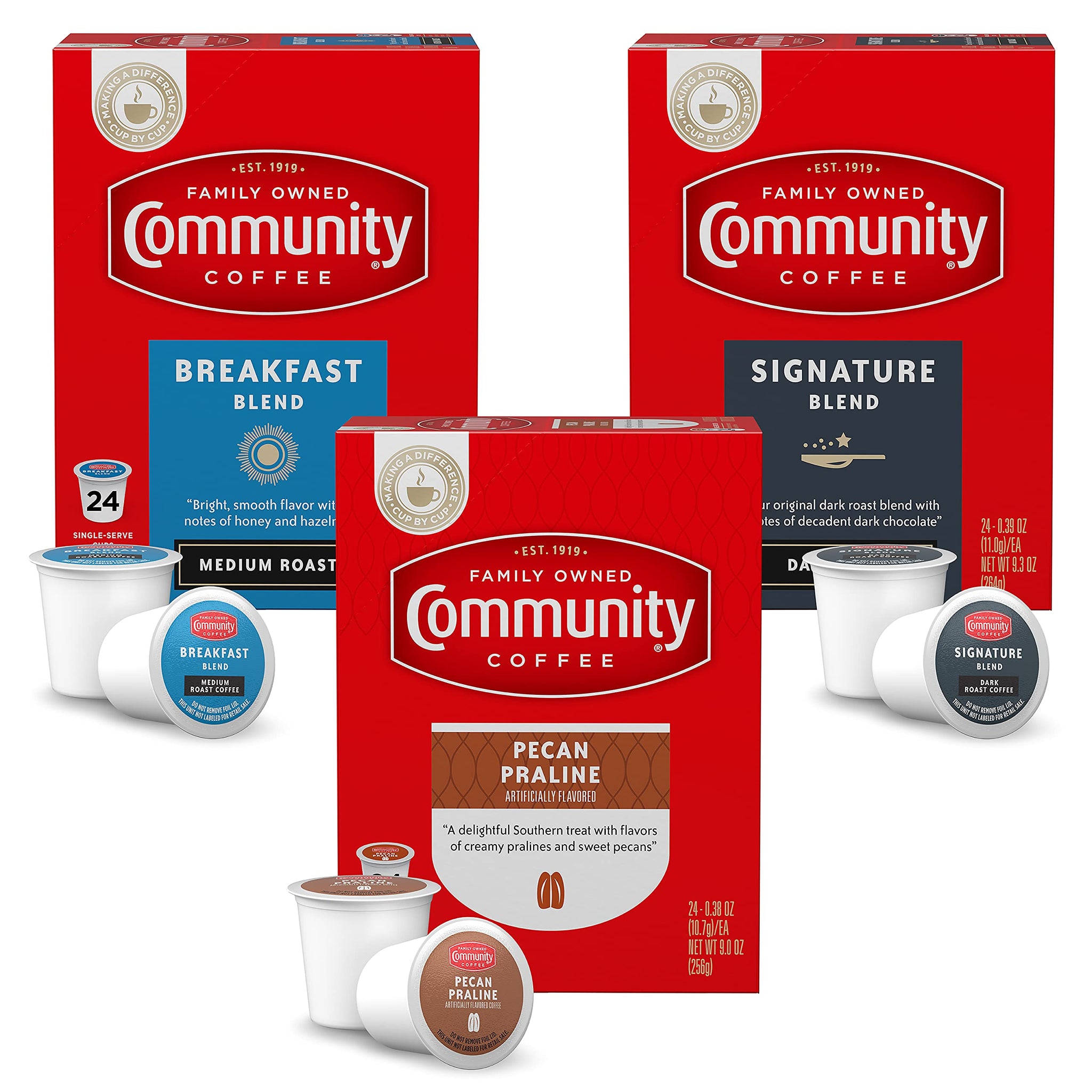 Community Coffee Variety Pack 72 Count Coffee Pods, Medium, Dark Roast and Flavored, Compatible with Keurig 2.0 K-Cup Brewers, 24 Count (Pack of 3