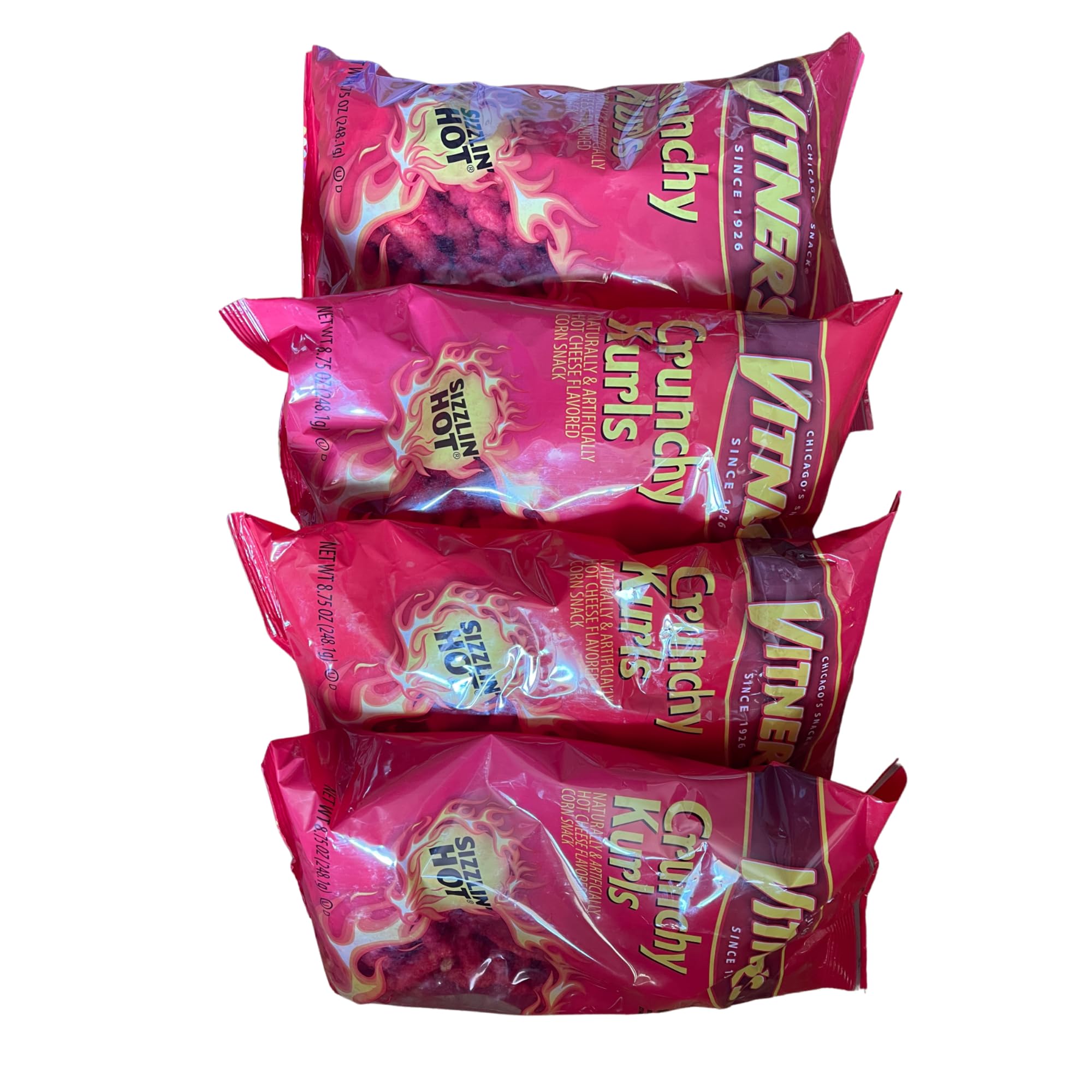 Vitner's Flaming Hot And Cheesy Crunchy Curls.4 Pack Big 8.75 oz Bags.