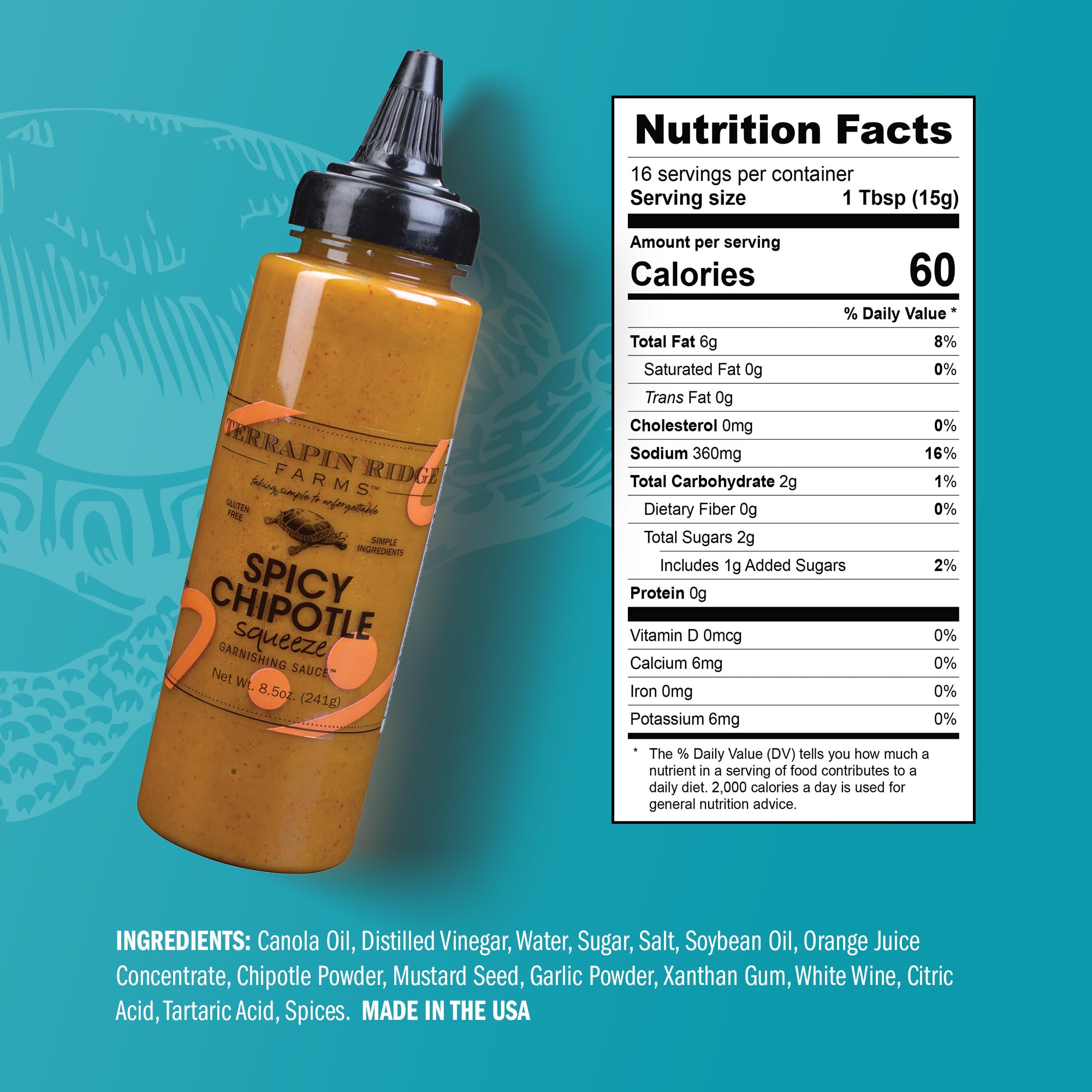 Terrapin Ridge Farms Spicy Chipotle Garnishing Sauce- Smoky & Zesty Sauce for Tacos, Sandwiches, Seafood & More - 8.5 oz Bottle