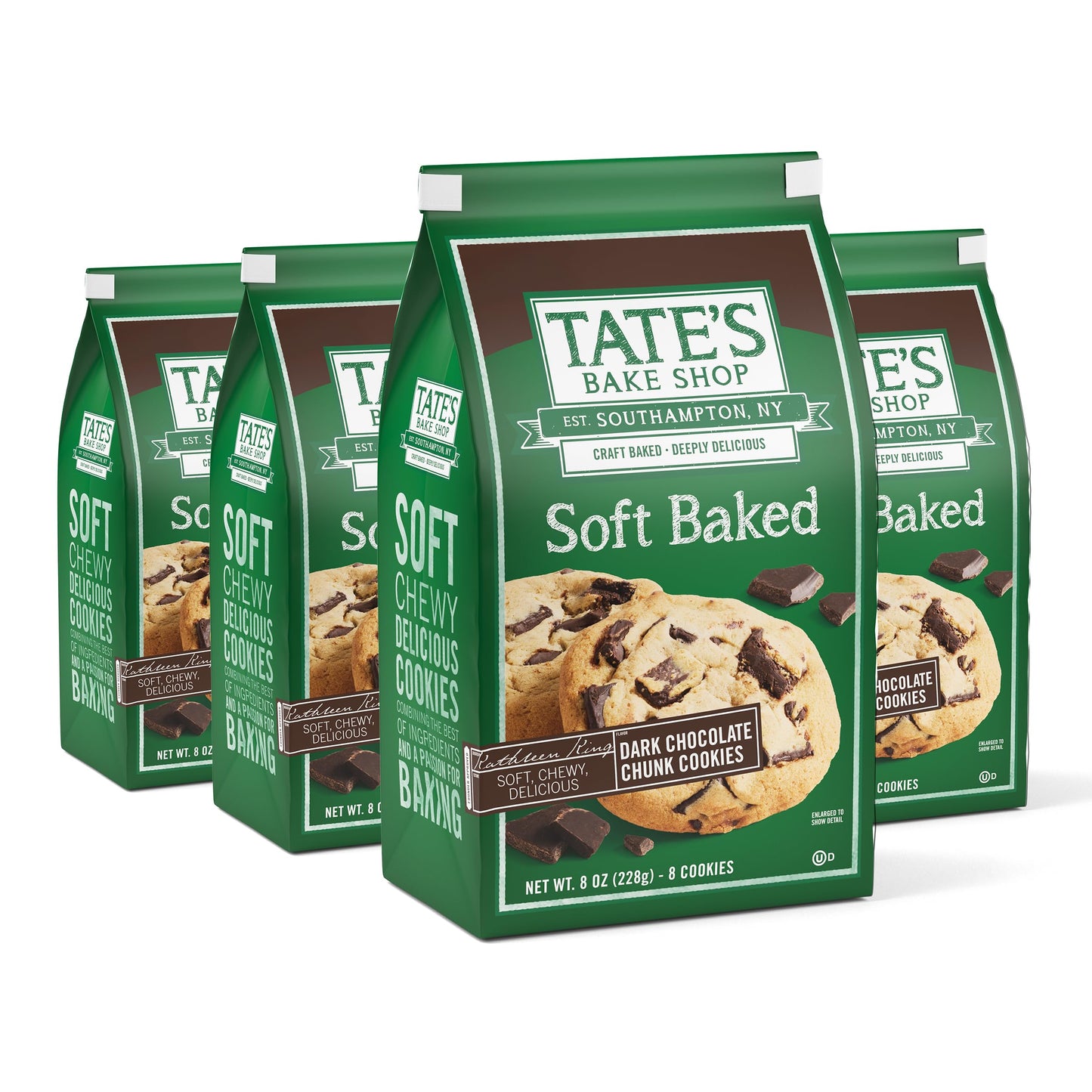 Tate's Bake Shop Soft Baked Cookies, Dark Chocolate Chunk, 4-8 oz Bags