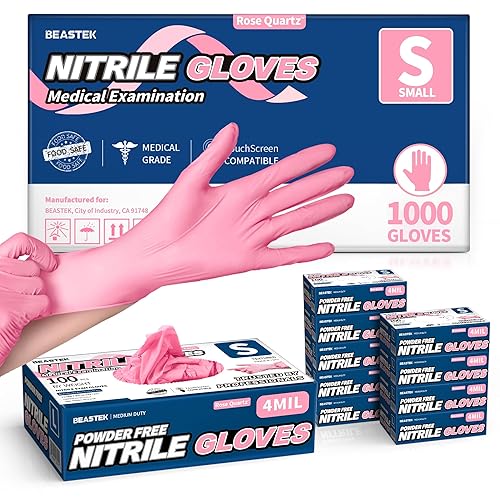 Beastek Nitrile Disposable Gloves, 4 mil Powder-Free Latex-Free Medical Food Grade Cleaning Esthetician Glove, 1000 Pcs (Small)