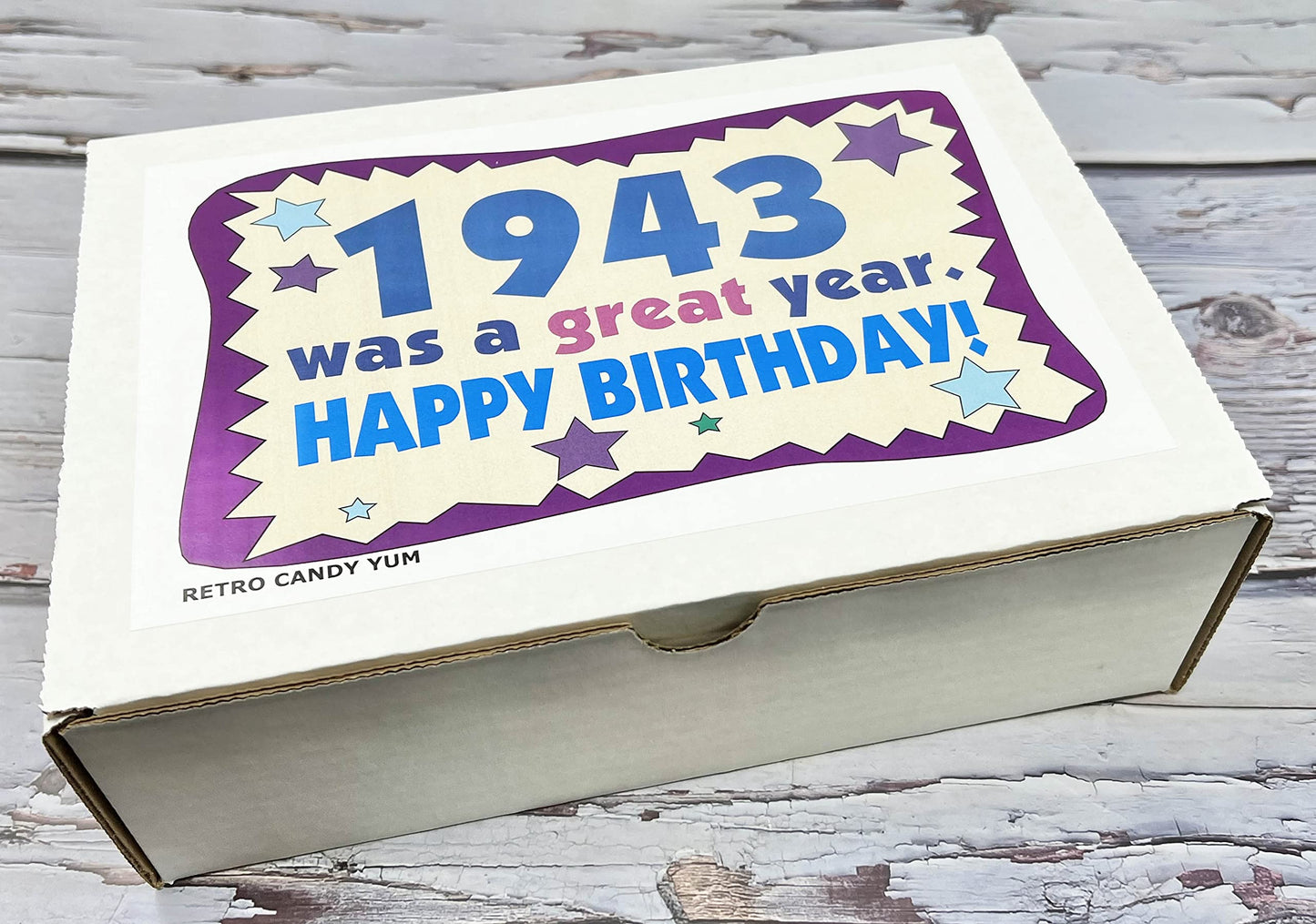 RETRO CANDY YUM ~ 1943 83rd Birthday Gift Box Nostalgic Candy Mix from Childhood for 83 Year Old Man or Woman Born 1943 Jr