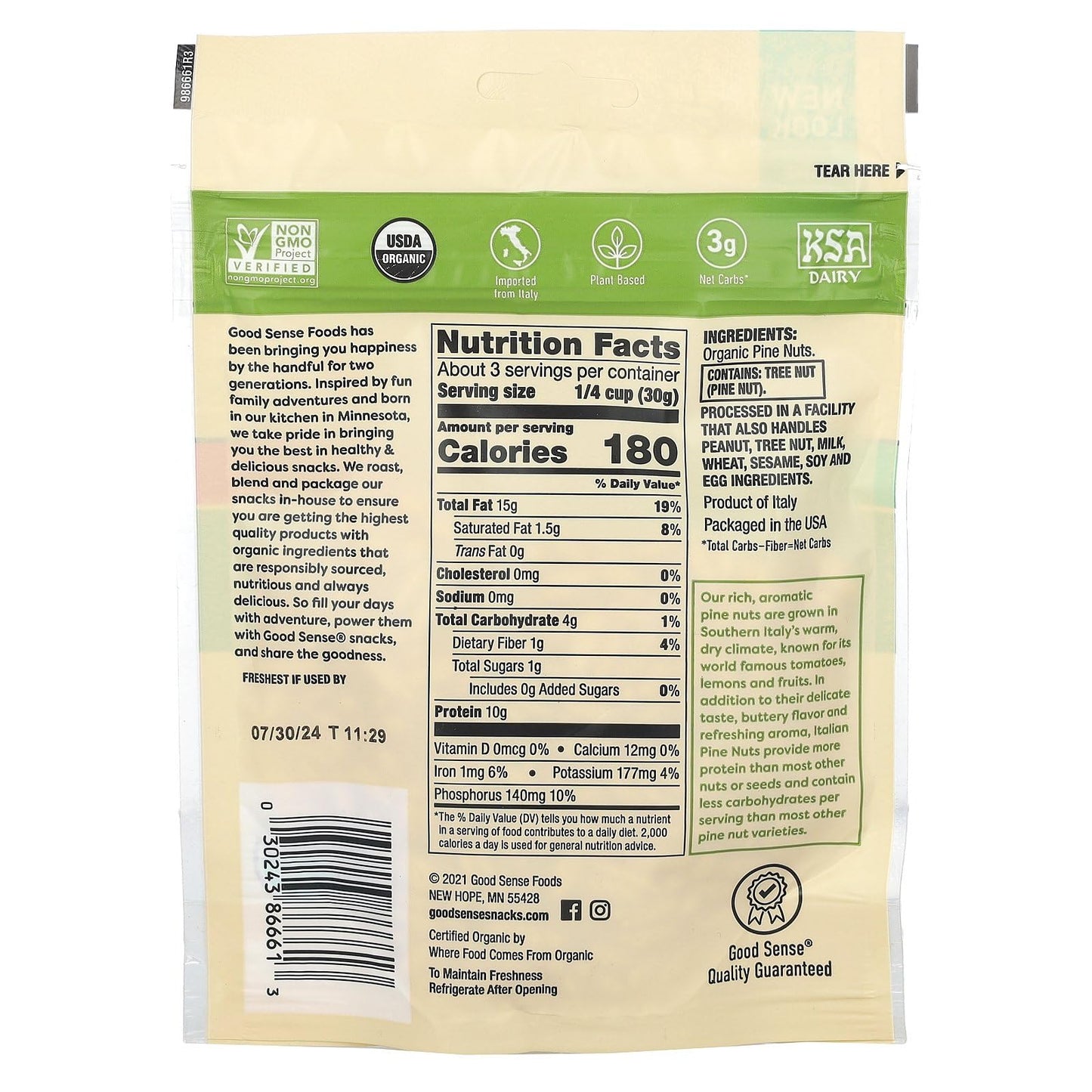 Waymouth Farms Italian Pine Nuts, Organic, 3 Ounce
