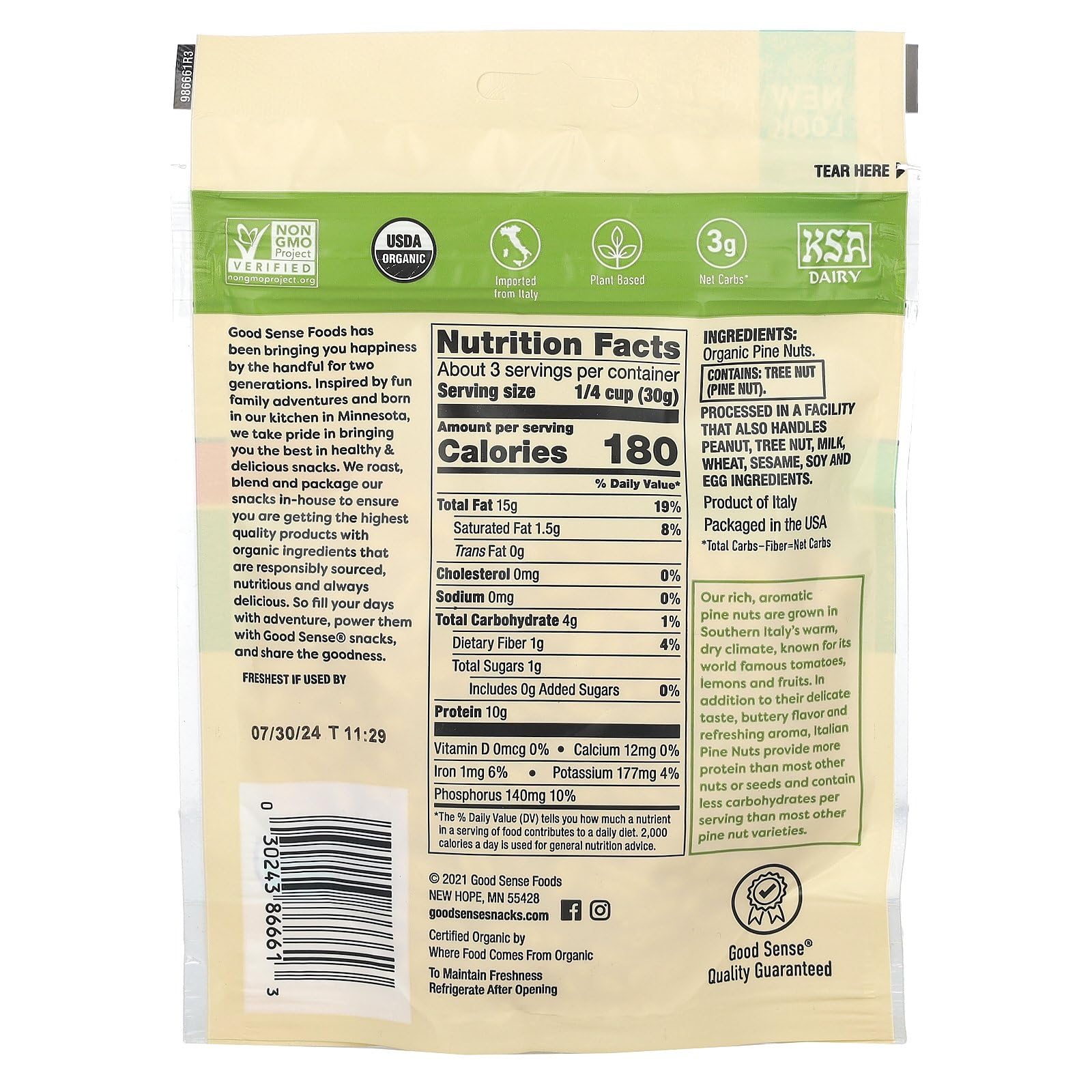 Waymouth Farms Italian Pine Nuts, Organic, 3 Ounce