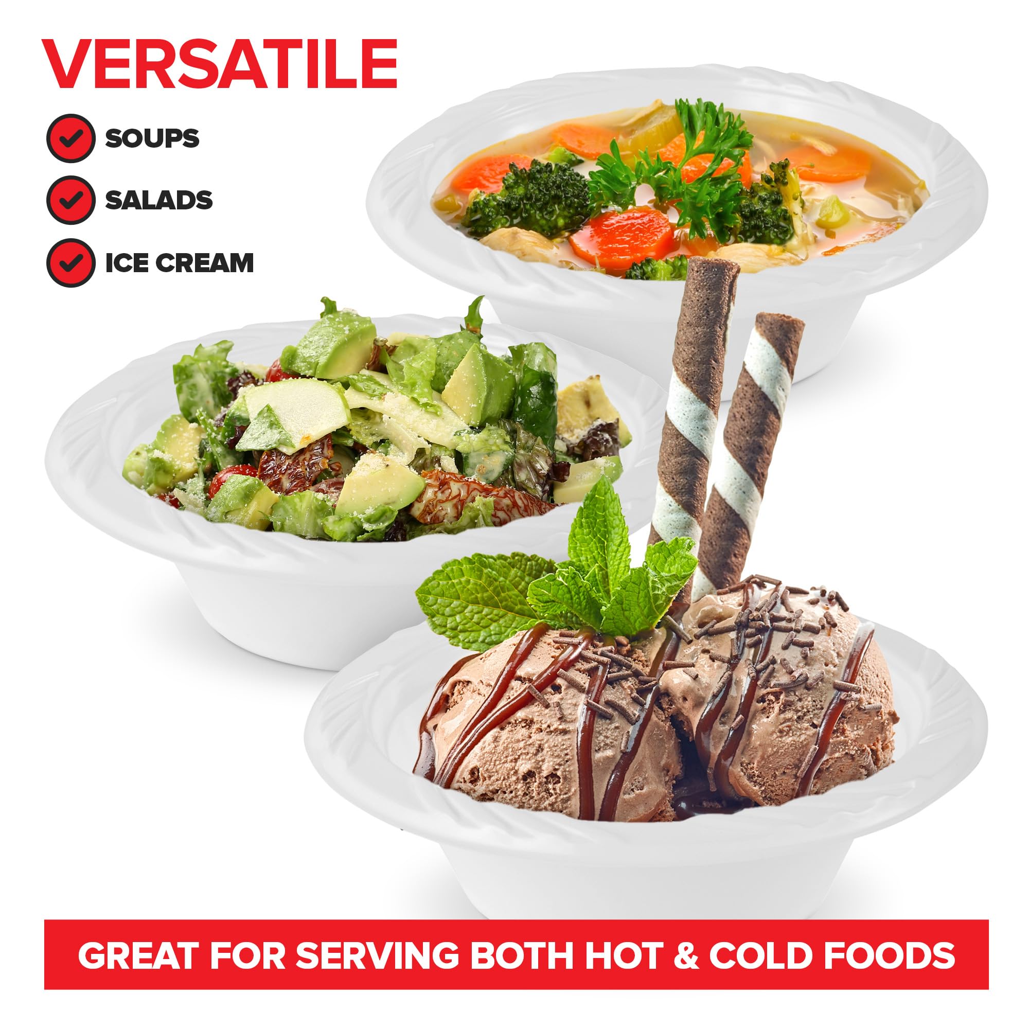 Stock Your Home (240 Pack) 12 oz Elegant White Plastic Bowls for Parties Small Disposable Bowl for Fancy Dinner or Cocktail Party, Soup and Salad