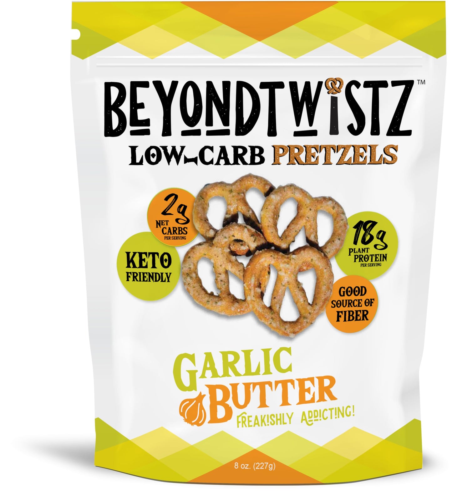 BeyondTwistz Low Carb Pretzels, Garlic Butter, Keto Friendly, 2g Net Carbs, 18g Protein, Powered By HealthSense® High Fiber Wheat Flour, Family Size
