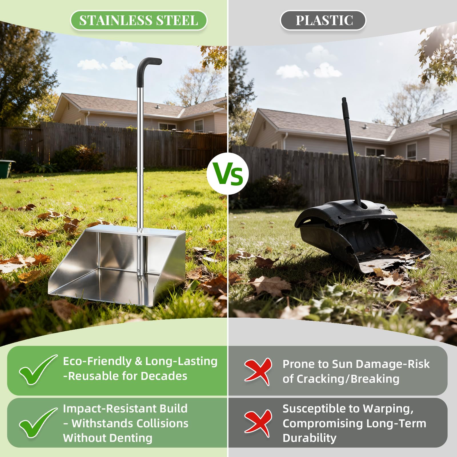 32In Extra Large Dust Pan with Long Handle,Heavy Duty Metal Dust Pan for Jumbo Debris Pan-Commercial Stand up Dustpan,Wide Mouth Outdoor Dustpan