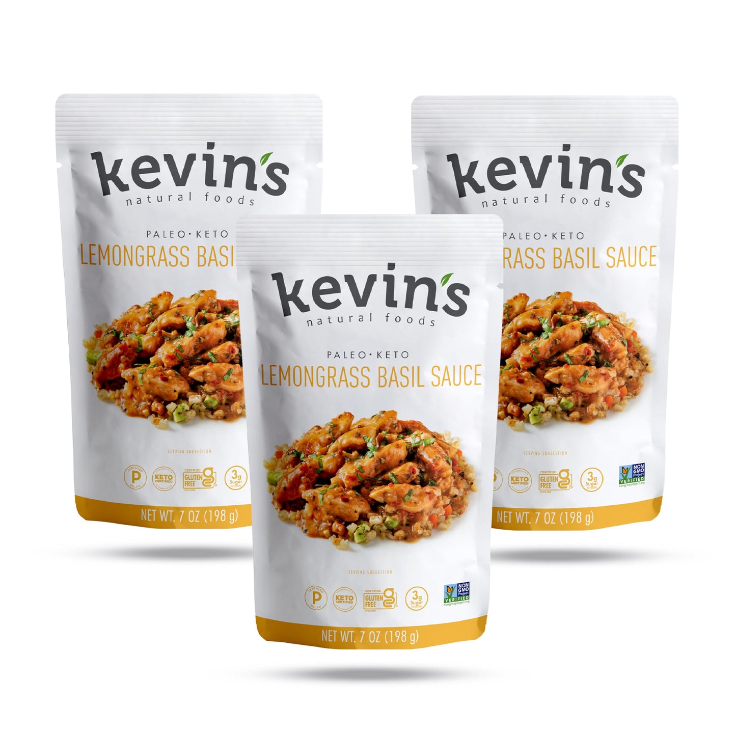 Kevin's Natural Foods Lemongrass Basil Sauce - Keto and Paleo Simmer Stir-Fry Sauce, Gluten Free, No Preservatives, Non-GMO - 3 Pack (Lemongrass