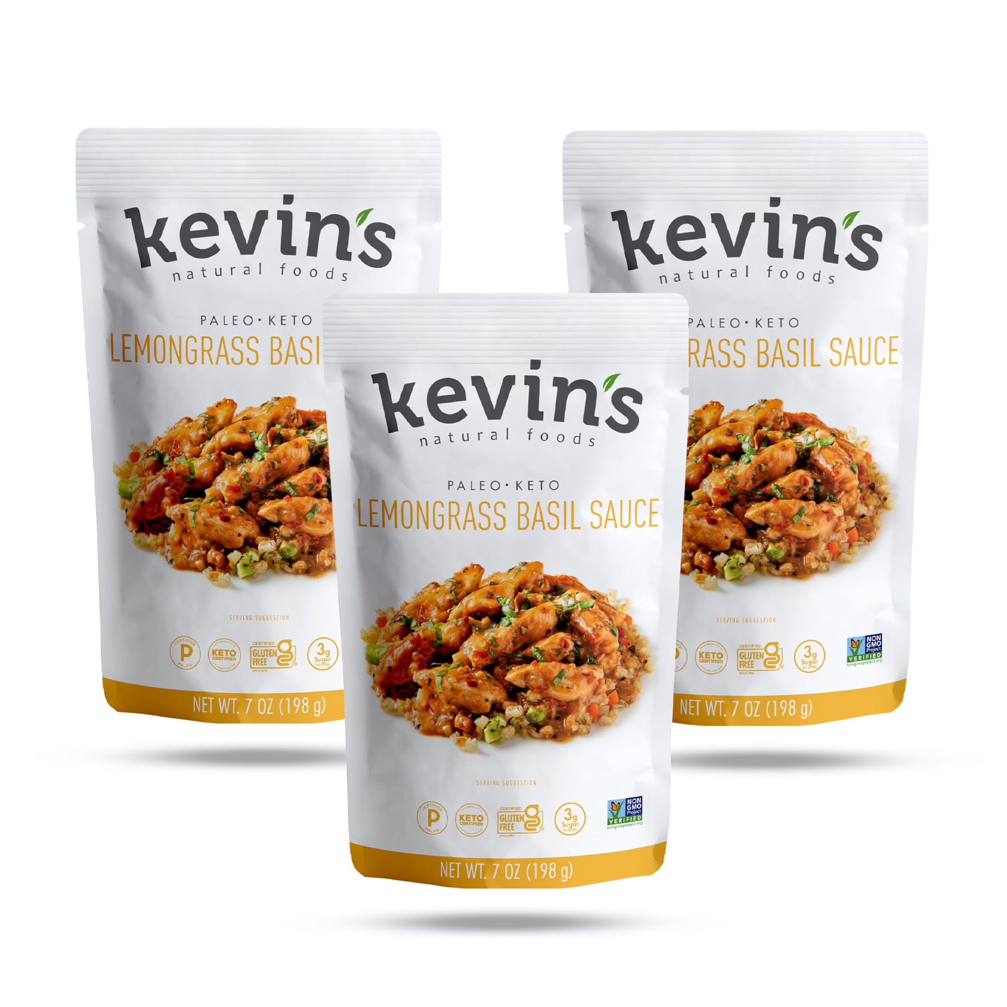Kevin's Natural Foods Lemongrass Basil Sauce - Keto and Paleo Simmer Stir-Fry Sauce, Gluten Free, No Preservatives, Non-GMO - 3 Pack (Lemongrass
