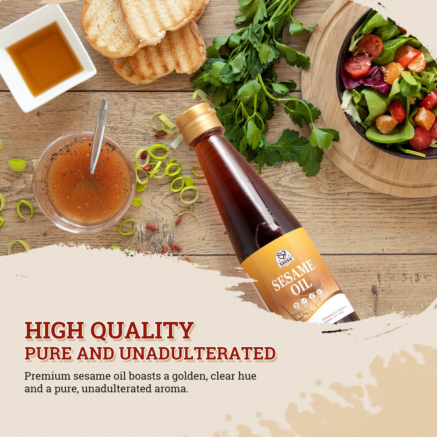 52USA Sesame Oil, Toasted Sesame Oils, Sesames Oil Cooking, 8.45 Fl Oz (250 ml)-Premium Toasted Sesame Seed Oil, Aromatic & Nutty Flavor, 100% Pure