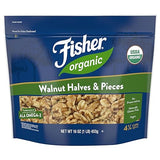 Fisher Organic Walnut Halves & Pieces 16 oz, USDA Certified Organic Nuts, Unsalted California Grown, Non-GMO, No Preservatives, Walnuts for Baking