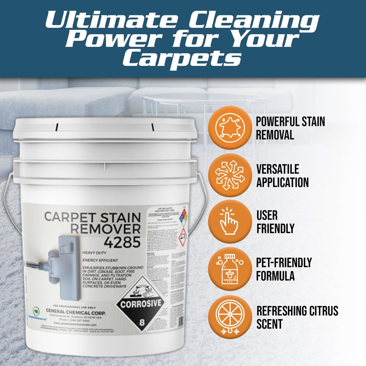 CarpetGeneral - Heavy Duty Carpet Stain Remover 4285 - Easy Clean and Professional Carpet Cleaner Products - Residential & Commercial Multi-Purpose