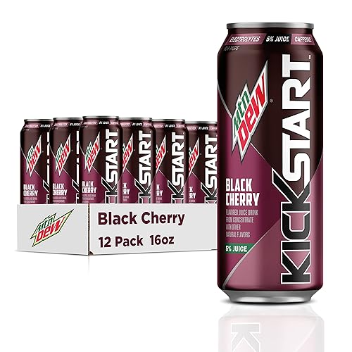 Mountain Dew Kickstart, Black Cherry, 92mg Caffeine, Vitamins B & C, 80 Calories, 5% Juice, 16 fl oz (12 Count)