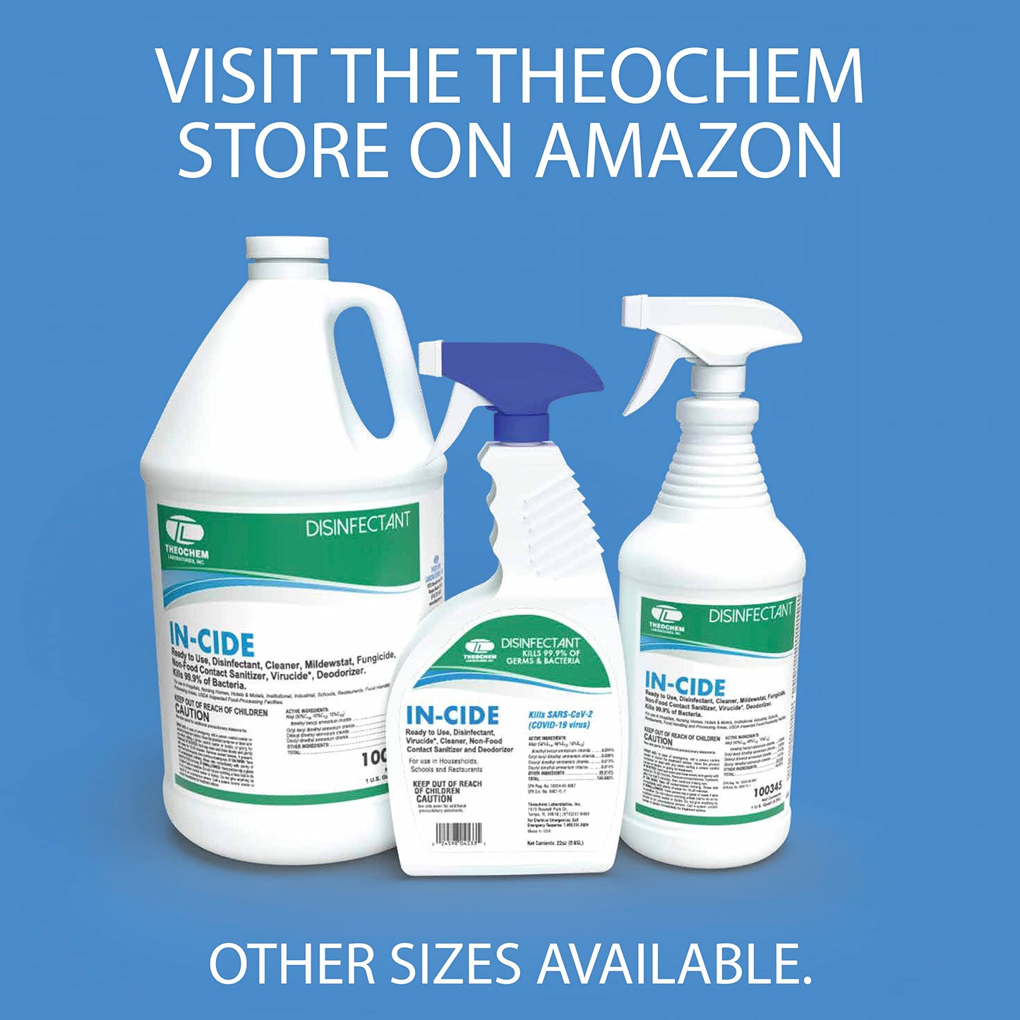 Theochem In-Cide Disinfectant Spray - Kills 99.9% of Germs, Mold, Mildew and MRSA - Multi-Surface Cleaner for Home, School & Hospital - Lavender Scent