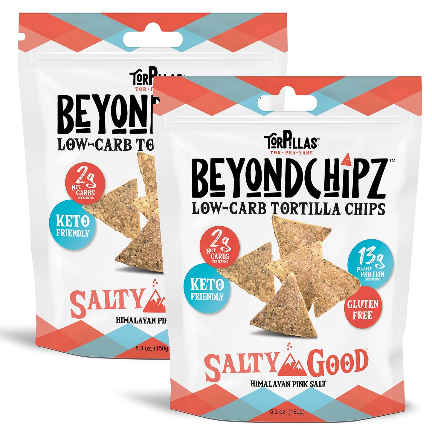 BeyondChipz Low Carb Tortilla Chips, Salty Good, Keto Friendly, Gluten Free, 5.3oz Bag, Pack of 2